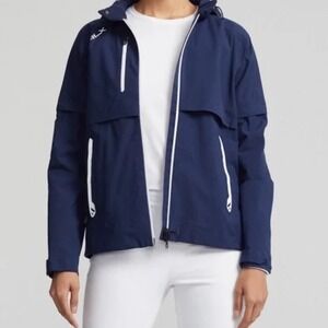RLX Ralph Lauren Womens Navy Blue Waterproof Zip-Off Sleeve Rain Jacket XS NEW